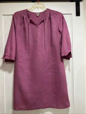 Jjill Mauve Linen Tie-Neck Midi Dress